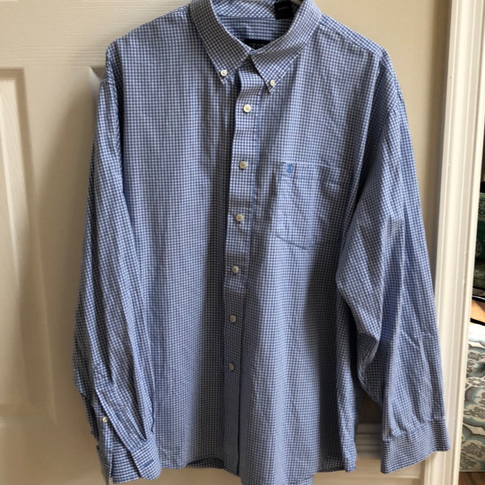 Classic Izod Mens XL Blue Gingham Dress Shirt